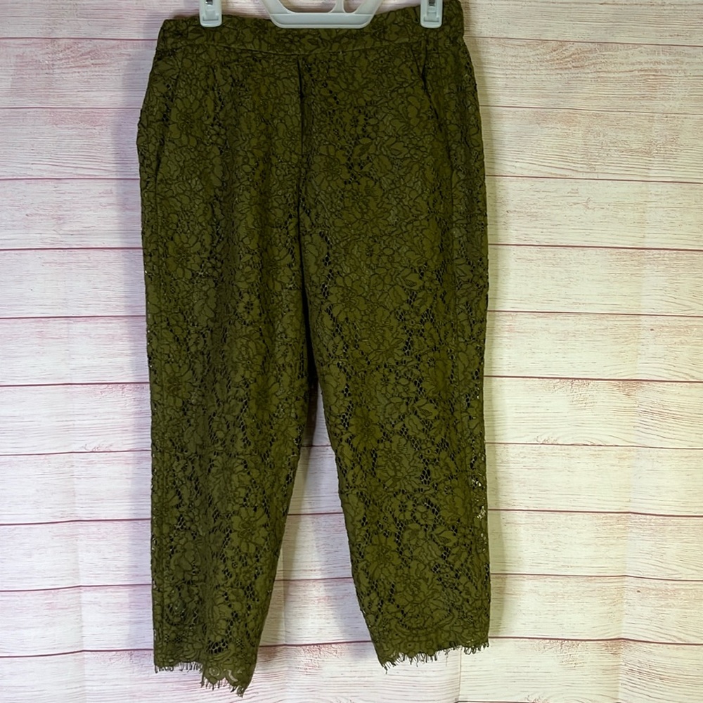 J Crew Olive Green Lace Pull Pants Size 6P